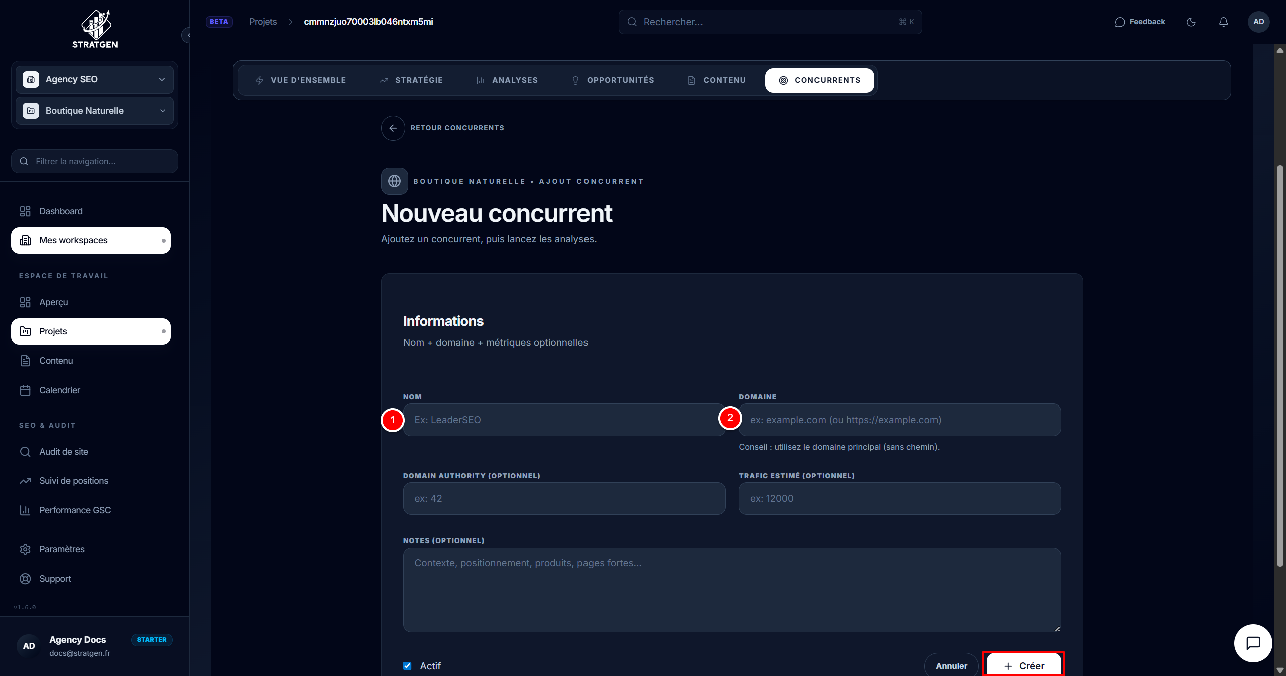 Formulaire d'ajout de concurrent
