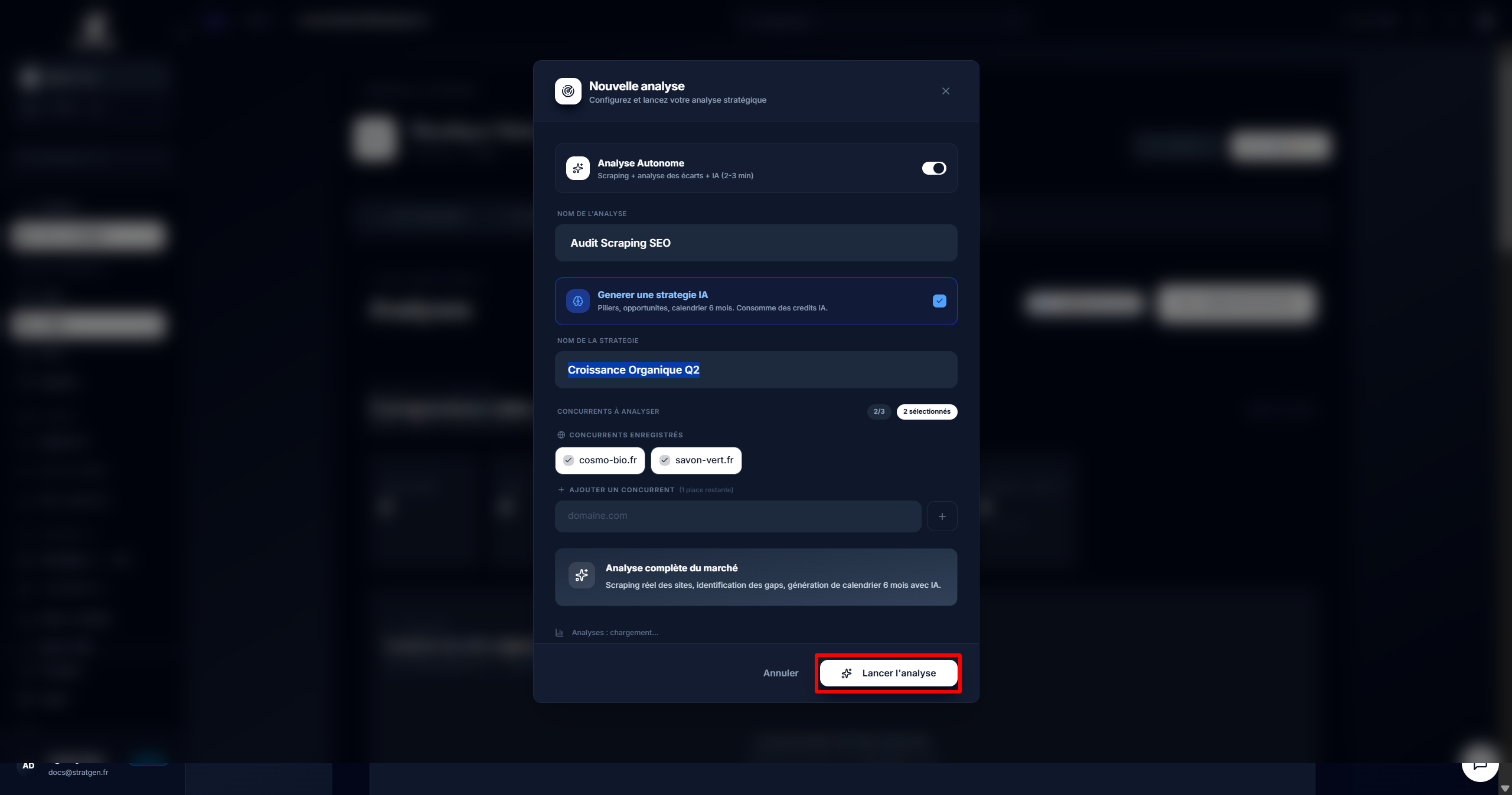 Formulaire de lancement d'analyse