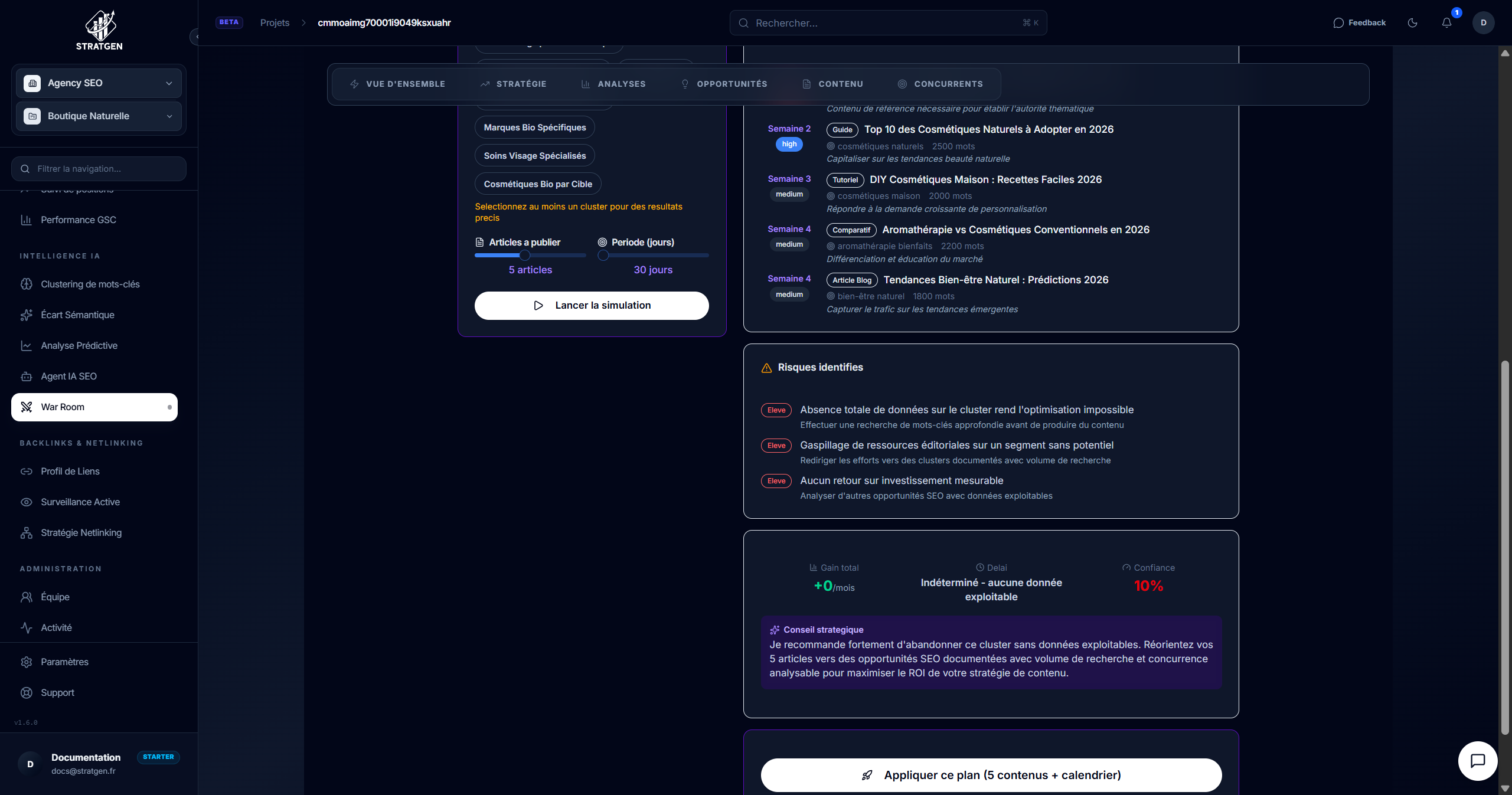 Résultats détaillés d'une simulation War Room