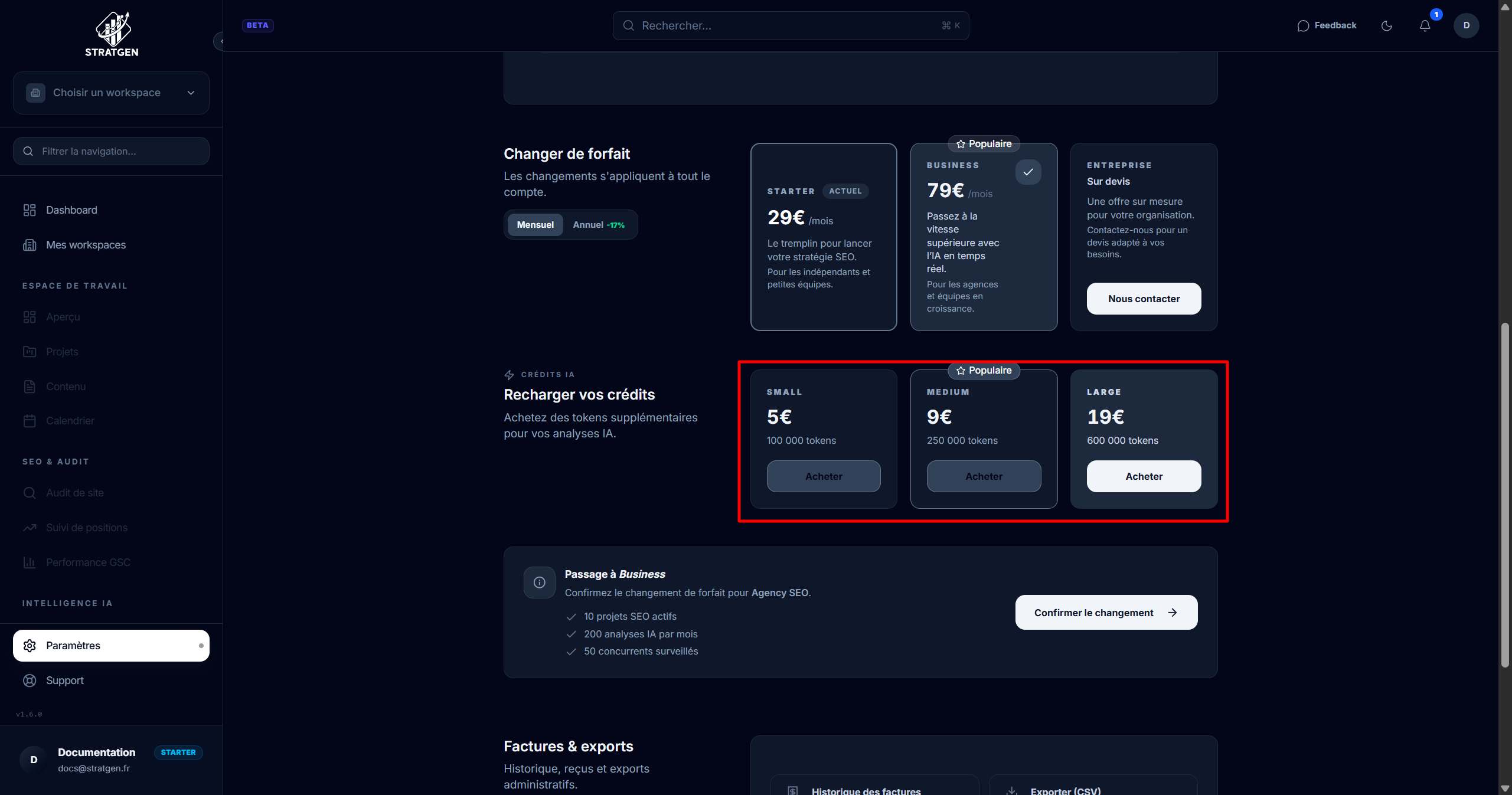 Détail de la consommation de crédits IA